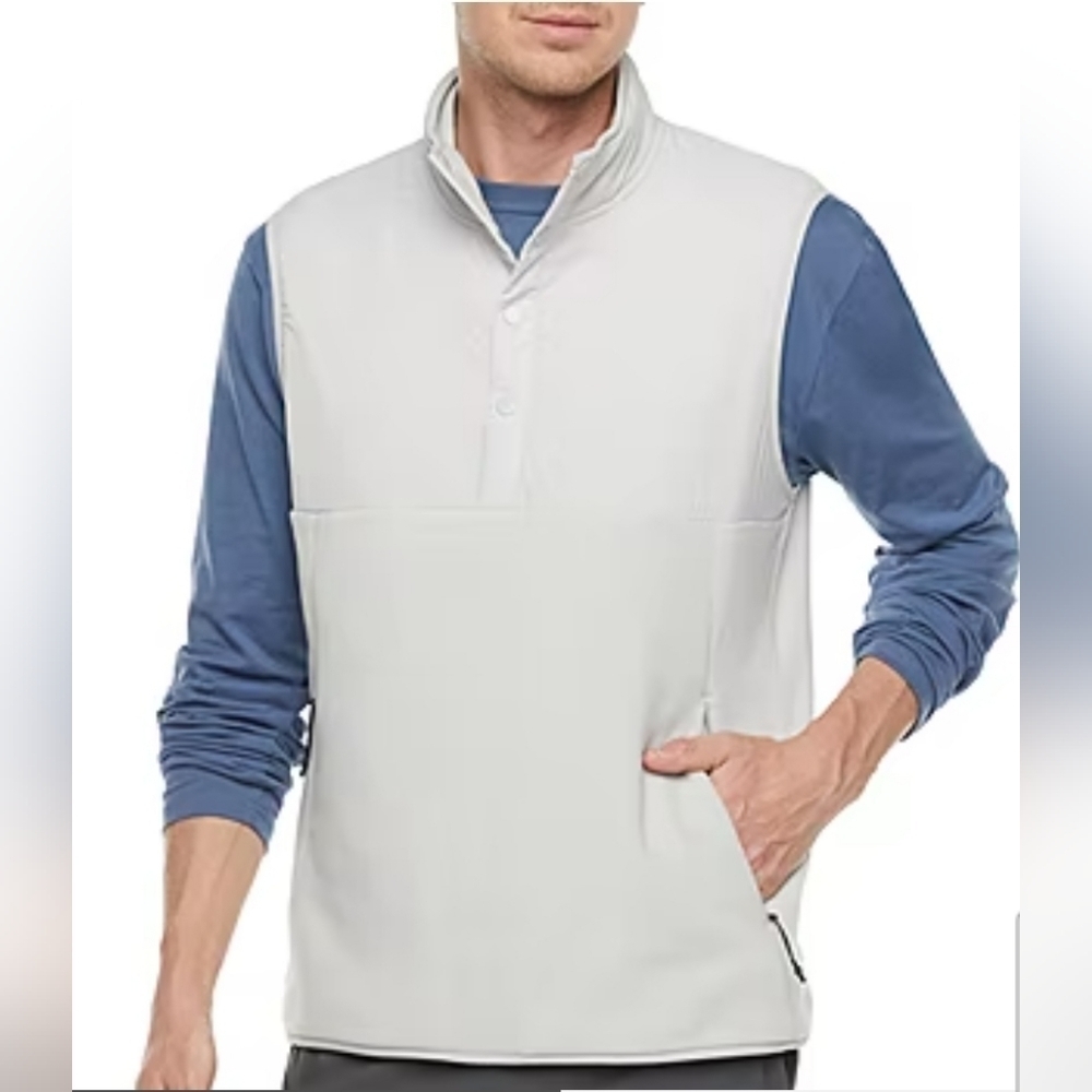 Stylus Men's Vest Winter Light Gray Collared Puffer‎ Pockets Button Size M